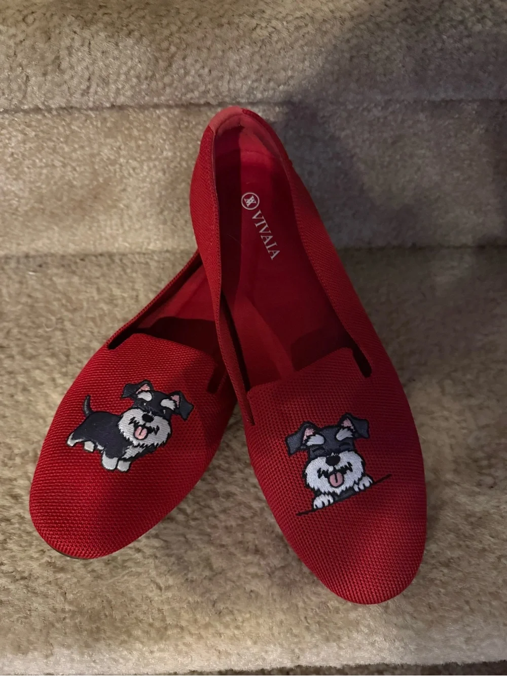VIVAIA Red Schnauzer Dog Embroidered Knit Loafers Women’s EU 40 US 9-9.5